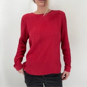 Charter Club 100% Silk Blouse Womens L Crinkle Textured Red Long Sleeve Career